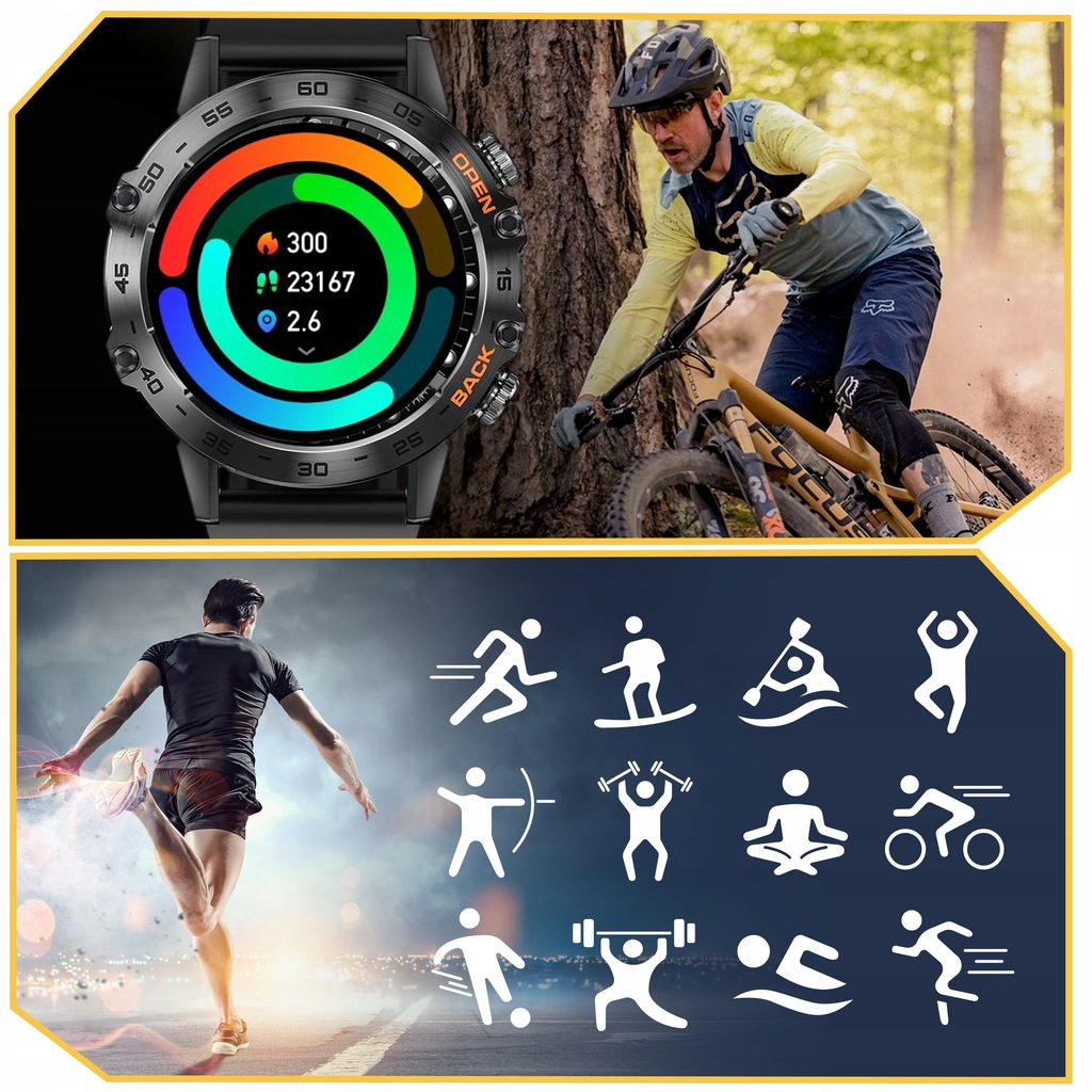 ZEGAREK SMARTWATCH SPORTOWY ROZMOWY MĘSKI DAMSKI POLSKIE MENU CZARNY SPORT Kolor czarny